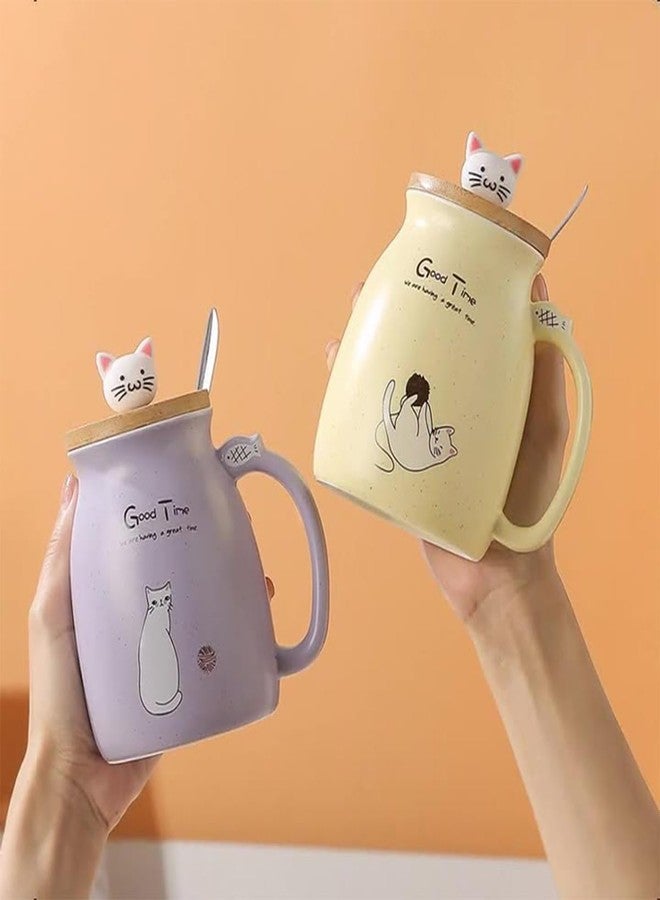 Spooky Creative Starry Sky Ceramic Mug - Cute 3D Cat Design with Lid & Spoon, Perfect for Office, Breakfast, & Gifts - Available in Purple - 420ml - Image 2